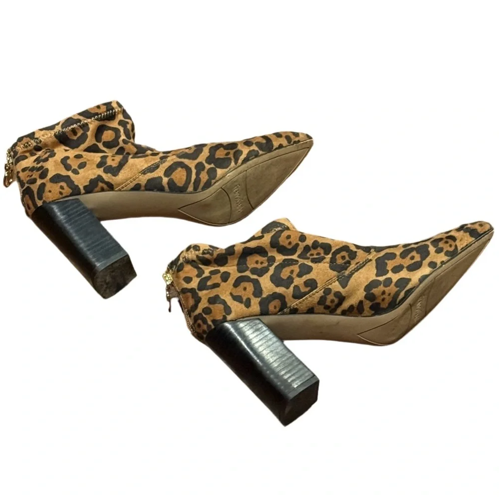 Size 9 Leopard Print Block Heel Ankle Boots